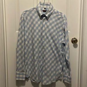Ben Sherman long sleeve blue and white diagonal plaid shirt